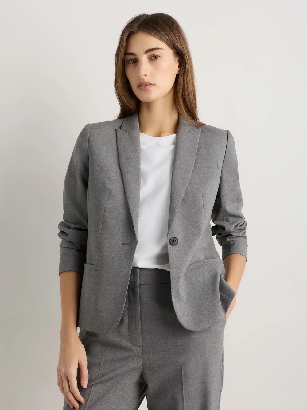 Kate Hill Gray Single-Button Tailored Blazer